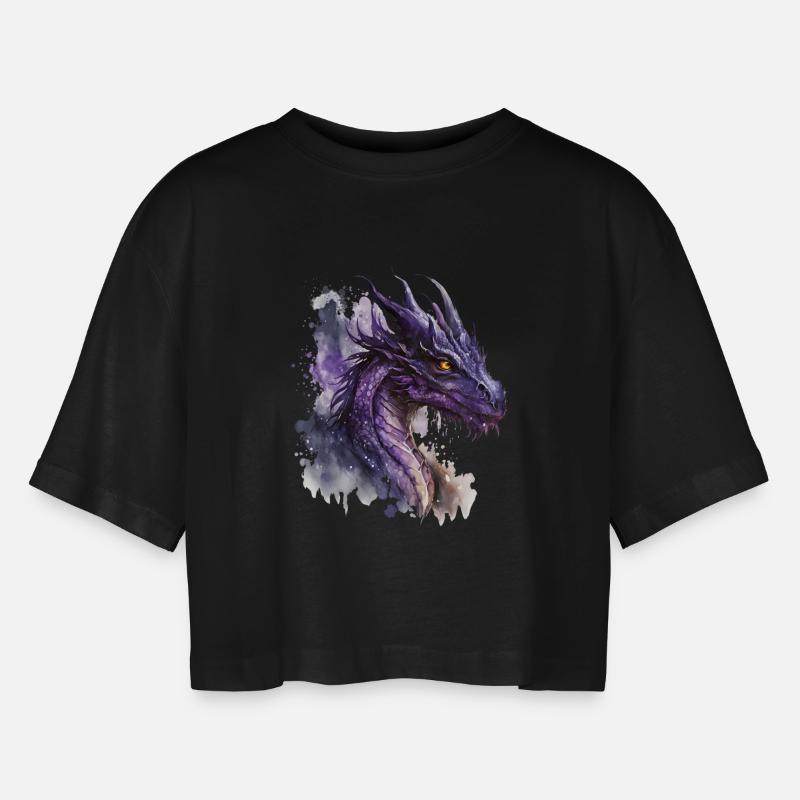 Drago acquerello viola - Maglietta corta dal taglio oversize per donna - nero