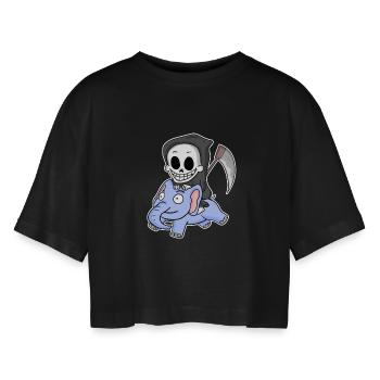 Grim Reaper Elephant - Women’s Oversized Cropped T-Shirt - black - Front - AI Model Female 172 light (172cm)
