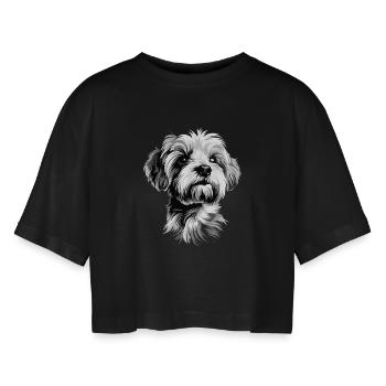 Malteser Kleiner Maltese Hund Liebe Süße Malteser - Frauen Oversized Cropped T-Shirt - Schwarz - Vorne - AI Model Female 172 light (172cm)