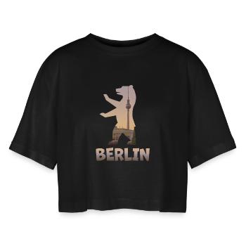 Berlin Bär gefüllt mit Skyline Fernsehturm - Frauen Oversized Cropped T-Shirt - Schwarz - Vorne - AI Model Female 172 light (172cm)