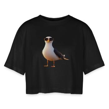 Möwe Strand Meer Nordsee Ostsee Silbermöwe Möwen - Frauen Oversized Cropped T-Shirt - Schwarz - Vorne - AI Model Female 172 light (172cm)