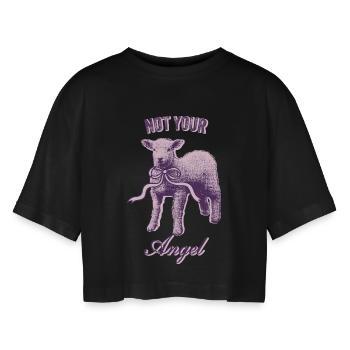 Ästhetisches Lamm – Rebellisch & Süß - Frauen Oversized Cropped T-Shirt - Schwarz - Vorne - AI Model Female 172 light (172cm)