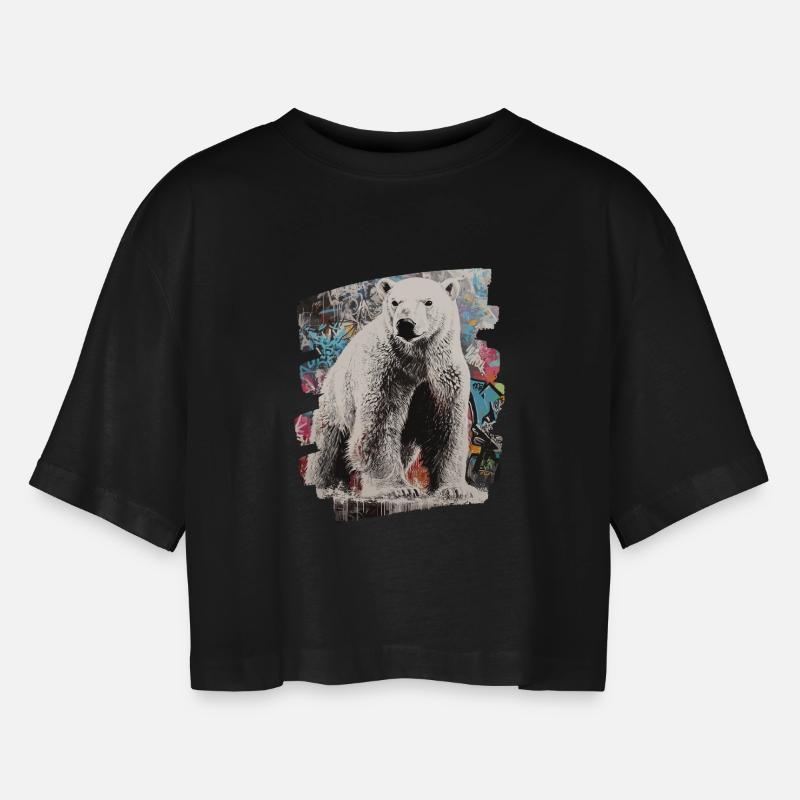 Polar Bear Graffiti Sprayer - Women’s Oversized Cropped T-Shirt - black
