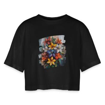 Frühling Frühlingsanfang Blume Blumen - Frauen Oversized Cropped T-Shirt - Schwarz - Vorne - AI Model Female 172 light (172cm)