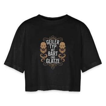 Geiler Typ Mit Bart & Glatze Glatzkopf Bartträger - Frauen Oversized Cropped T-Shirt - Schwarz - Vorne - AI Model Female 172 light (172cm)