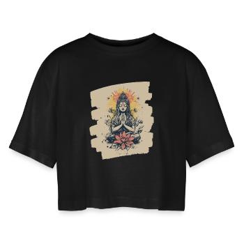 Yoga Namaste Meditazione - Maglietta corta dal taglio oversize per donna - nero - Fronte - AI Model Female 172 light (172cm)