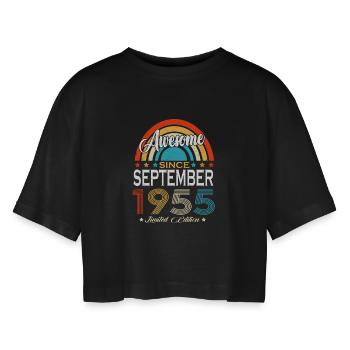 Septembre 1955 Vintage Vintage Rétro Anniversaire - T-shirt court oversize Femme - noir - Devant - AI Model Female 172 light (172cm)