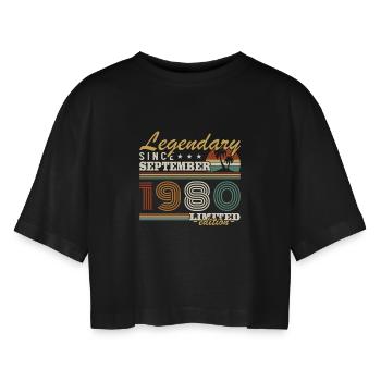 September 1980 Vintage verjaardagscadeau - Vrouwen oversized cropped T-shirt - zwart - Voor - AI Model Female 172 light (172cm)