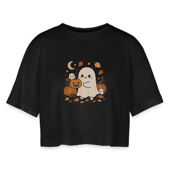 Fantôme d’Halloween avec des citrouilles - T-shirt court oversize Femme - noir - Devant - AI Model Female 172 light (172cm)