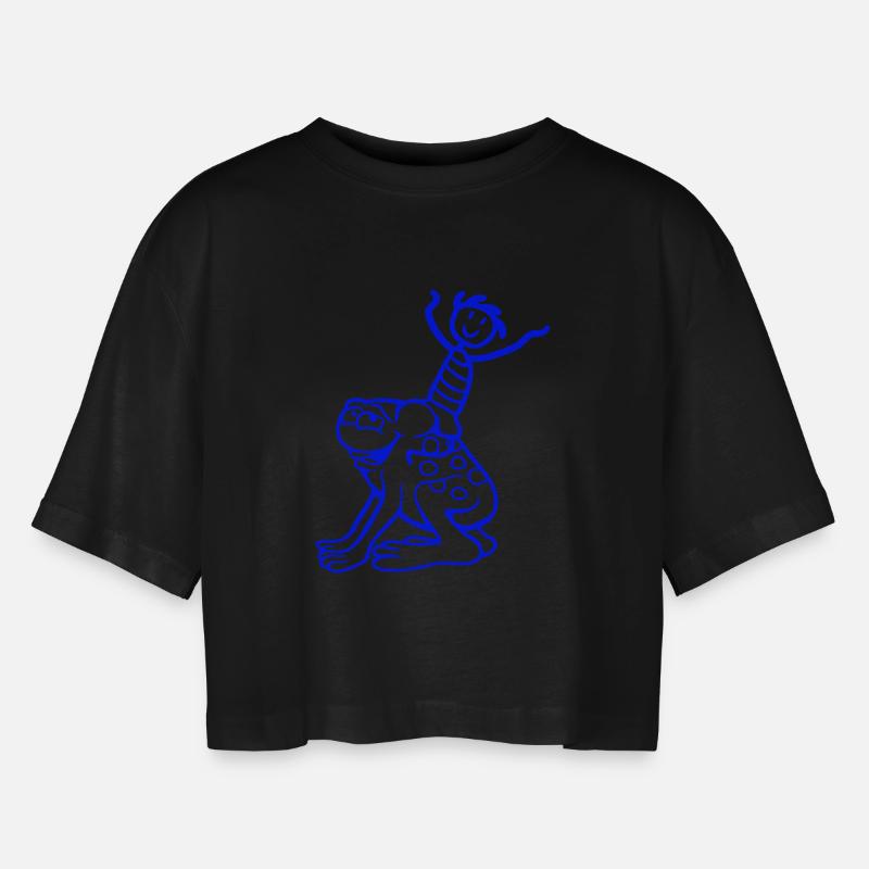 2 Friends Frog Boy Riding Team Toad Funny - Women’s Oversized Cropped T-Shirt - black