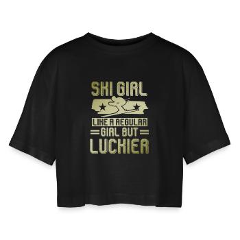 Filles de ski - T-shirt court oversize Femme - noir - Devant - AI Model Female 172 light (172cm)