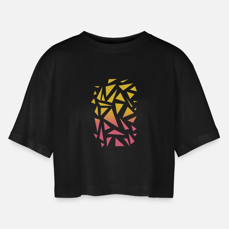Triangle Pattern - Yellow Red - Women’s Oversized Cropped T-Shirt - black