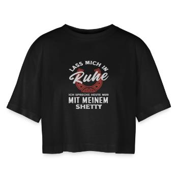 Shetty Lass In Ruhe Pferdemädchen Reiten Ponyfans - Frauen Oversized Cropped T-Shirt - Schwarz - Vorne - AI Model Female 172 light (172cm)