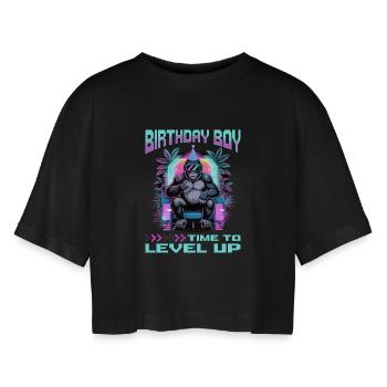 Birthday Gamer VR - Women’s Oversized Cropped T-Shirt - black - Front - AI Model Female 172 light (172cm)