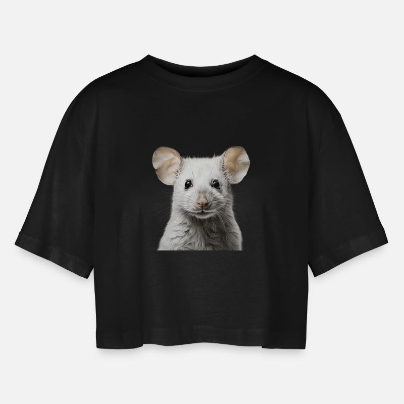 Cute Mouse – Cute Pet Portrait - Women’s Oversized Cropped T-Shirt - black
