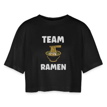 Team Ramen Nudel-Bowl - Frauen Oversized Cropped T-Shirt - Schwarz - Vorne - AI Model Female 172 light (172cm)