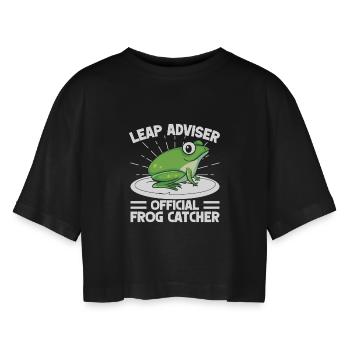 Frog Catcher Leap Adviser Frog - Women’s Oversized Cropped T-Shirt - black - Front - AI Model Female 172 light (172cm)