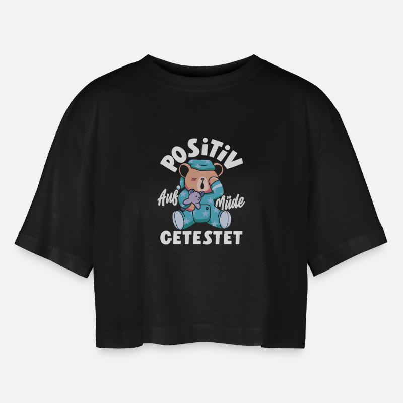 Testet positiv for træt bjørnehumor - Oversize cropped T-shirt til damer - sort