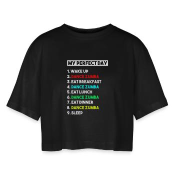 Mein perfekter Tag tanzt Zumbaa – lustige Oma - Frauen Oversized Cropped T-Shirt - Schwarz - Vorne - AI Model Female 172 light (172cm)