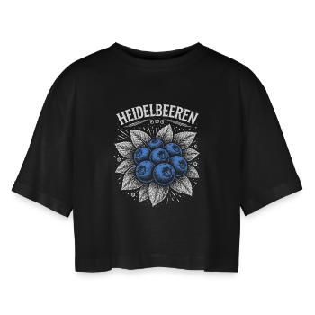Heidelbeeren Vintage Siebdruck - Frauen Oversized Cropped T-Shirt - Schwarz - Vorne - AI Model Female 172 light (172cm)