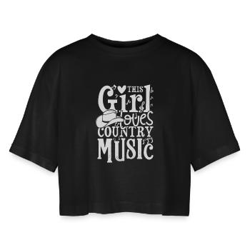 This girl loves country music - Women’s Oversized Cropped T-Shirt - black - Front - AI Model Female 172 light (172cm)