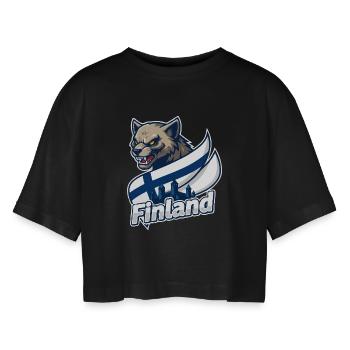 Le loup de Finlande avec drapeau finlandais - T-shirt court oversize Femme - noir - Devant - AI Model Female 172 light (172cm)
