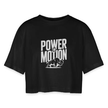Kraft in Bewegung - Frauen Oversized Cropped T-Shirt - Schwarz - Vorne - AI Model Female 172 light (172cm)