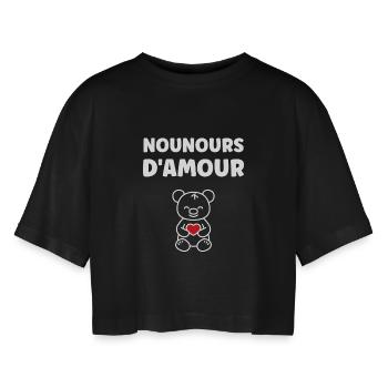 Nounours d'Amour Coeur Rouge - T-shirt court oversize Femme - noir - Devant - AI Model Female 172 light (172cm)