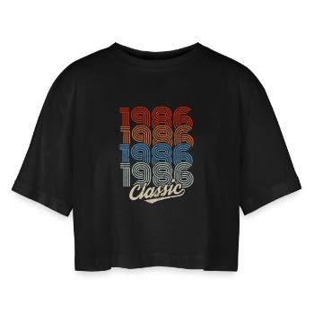 1986 Classic Retro Neon - Women’s Oversized Cropped T-Shirt - black - Front - AI Model Female 172 light (172cm)