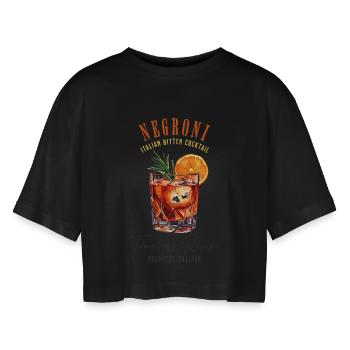 Negroni Cocktail Likör Aperitif Drink Gin Wermut - Frauen Oversized Cropped T-Shirt - Schwarz - Vorne - AI Model Female 172 light (172cm)