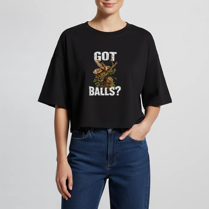 Königspython Schlangen Liebhaber Terrarium Python Frauen Oversized Cropped T-Shirt