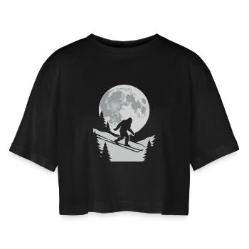Bigfoot Skifahrer Mond - Frauen Oversized Cropped T-Shirt - Schwarz - Vorne - AI Model Female 172 light (172cm)