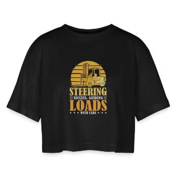 Staplerfahrer Englisch Spruch Stapler - Frauen Oversized Cropped T-Shirt - Schwarz - Vorne - AI Model Female 172 light (172cm)