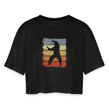 Vintage Karateka Zeichnung - Frauen Oversized Cropped T-Shirt - Schwarz - Vorne - AI Model Female 172 light (172cm)
