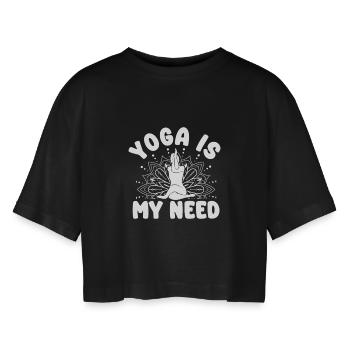 Pilates Enthusiasts Yoga Is My Need Pilates - Women’s Oversized Cropped T-Shirt - black - Front - AI Model Female 172 light (172cm)