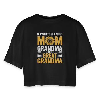 Mama Großmutter Sonnenblumen Design - Frauen Oversized Cropped T-Shirt - Schwarz - Vorne - AI Model Female 172 light (172cm)