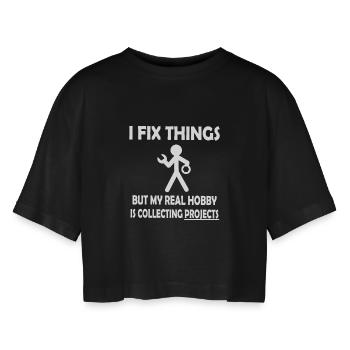 Fix It Fan: Project Collector - Women’s Oversized Cropped T-Shirt - black - Front - AI Model Female 172 light (172cm)