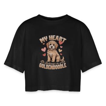 Goldendoodle Dog Breed - Women’s Oversized Cropped T-Shirt - black - Front - AI Model Female 172 light (172cm)