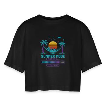 Sommer-Modus Laden: Sonnenuntergang - Frauen Oversized Cropped T-Shirt - Schwarz - Vorne - AI Model Female 172 light (172cm)