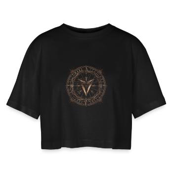 Kosmische Kompassrunen - Frauen Oversized Cropped T-Shirt - Schwarz - Vorne - AI Model Female 172 light (172cm)