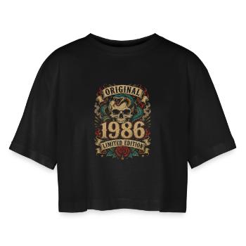 Original 1986 Schädel mit Schlange - Frauen Oversized Cropped T-Shirt - Schwarz - Vorne - AI Model Female 172 light (172cm)