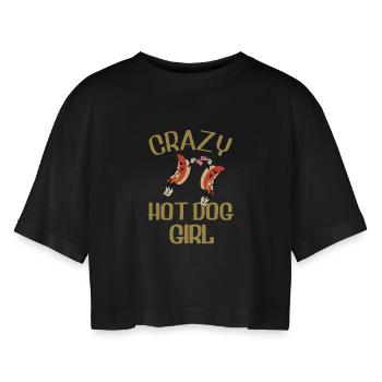 Hot Dog Girl Sommerfarben  - Frauen Oversized Cropped T-Shirt - Schwarz - Vorne - AI Model Female 172 light (172cm)