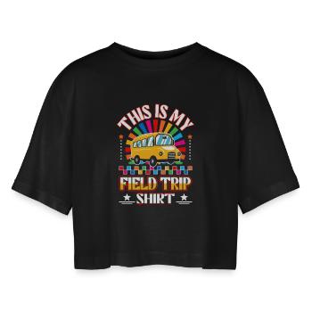 Feldtrip Bus Graphic Shirt - Frauen Oversized Cropped T-Shirt - Schwarz - Vorne - AI Model Female 172 light (172cm)