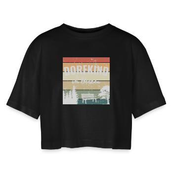 Village Child in the Heart – Retro Love of Home - Women’s Oversized Cropped T-Shirt - black - Front - AI Model Female 172 light (172cm)