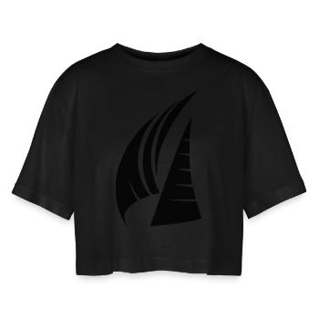 Zwei elegante Segel für coole Skipper und Kapitäne - Frauen Oversized Cropped T-Shirt - Schwarz - Vorne - AI Model Female 172 light (172cm)