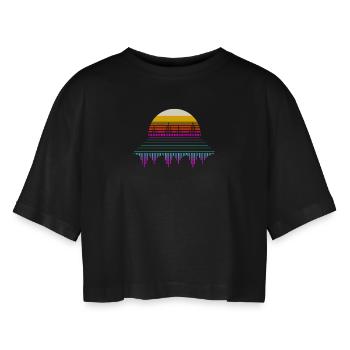 Djing Label Keyboard DJ - Frauen Oversized Cropped T-Shirt - Schwarz - Vorne - AI Model Female 172 light (172cm)