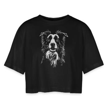 Border Collie Portrait Hunde Hund Hütehunde - Frauen Oversized Cropped T-Shirt - Schwarz - Vorne - AI Model Female 172 light (172cm)