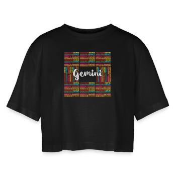 Signe du zodiaque Gémeaux - T-shirt court oversize Femme - noir - Devant - AI Model Female 172 light (172cm)