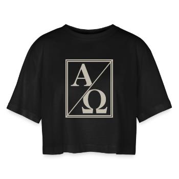 Christian Alpha Omega Sign of Faith - Women’s Oversized Cropped T-Shirt - black - Front - AI Model Female 172 light (172cm)