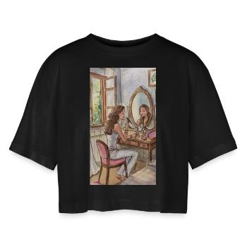 Susan - Frauen Oversized Cropped T-Shirt - Schwarz - Vorne - AI Model Female 172 light (172cm)